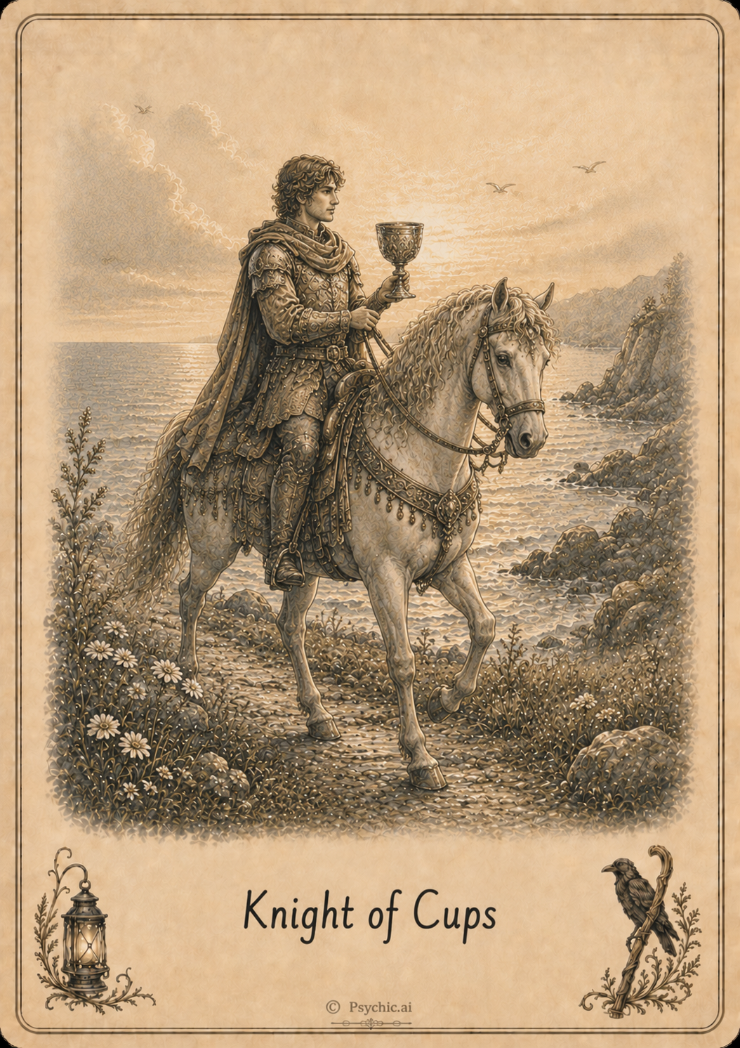 Knight of Cups tarot card illustration